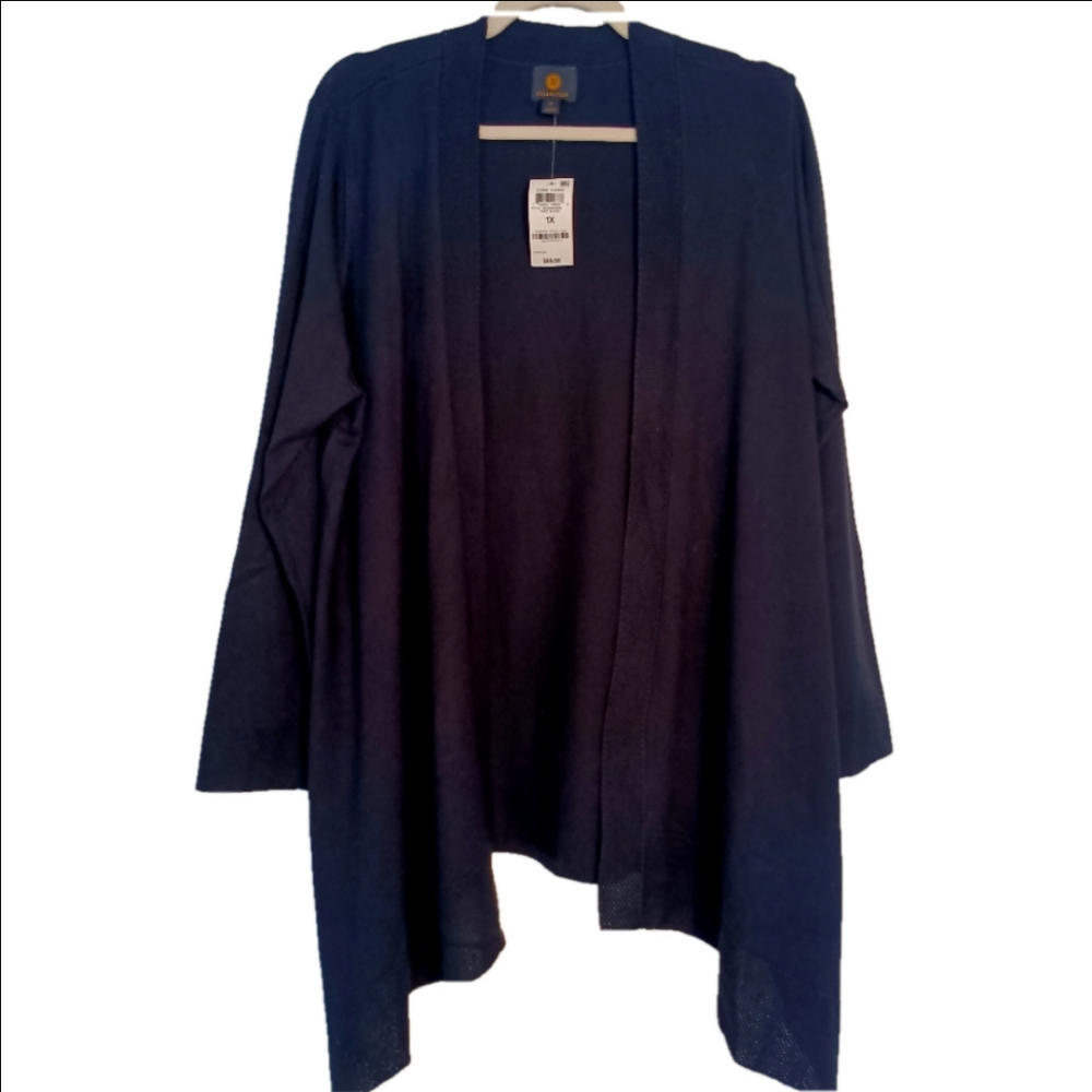 JM Collection Sweater Women's Size 1X Core Cardi Black Open Cardigan Long‎ NWT